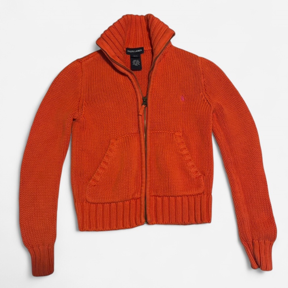 Ralph Lauren orange zip-up knit sweater 🧡